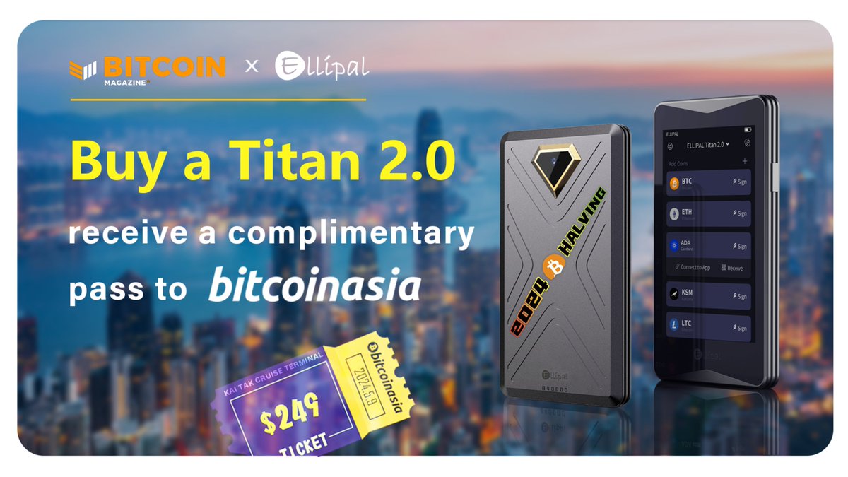 🎉Free tickets with purchase of wallet. 🎉 We're ecstatic to announce the launching of a co-branded BTC Halving Edition Cold Wallet with @BitcoinMagazine!  ✨$169 for the wallet and bitcoinasia Ticket 💼 grab your spot now👉ellipal.com/products/btc-h… #Ellipal #bitcoinasia