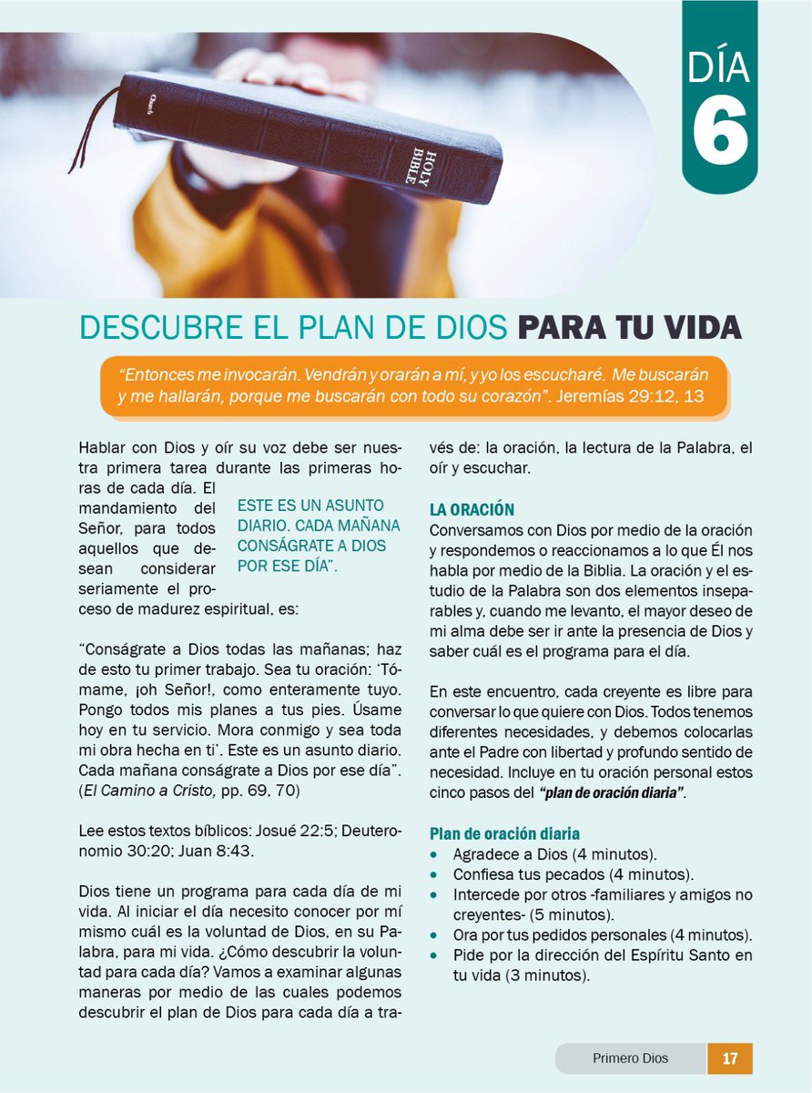 AdventistasUPN's tweet image. ✅ #Día6: “Descubre el plan de Dios para tu vida”. 📖 Leamos juntos el seminario de hoy, y desarrollemos las actividades del día. #PrimeroDios #RID ☀️

1️⃣ Estudiar la Escuela Sabática
2️⃣ Momentos de oración
3️⃣ Culto vespertino

📲 #LESAdv #365DíasDeOración #CultosVespertinos