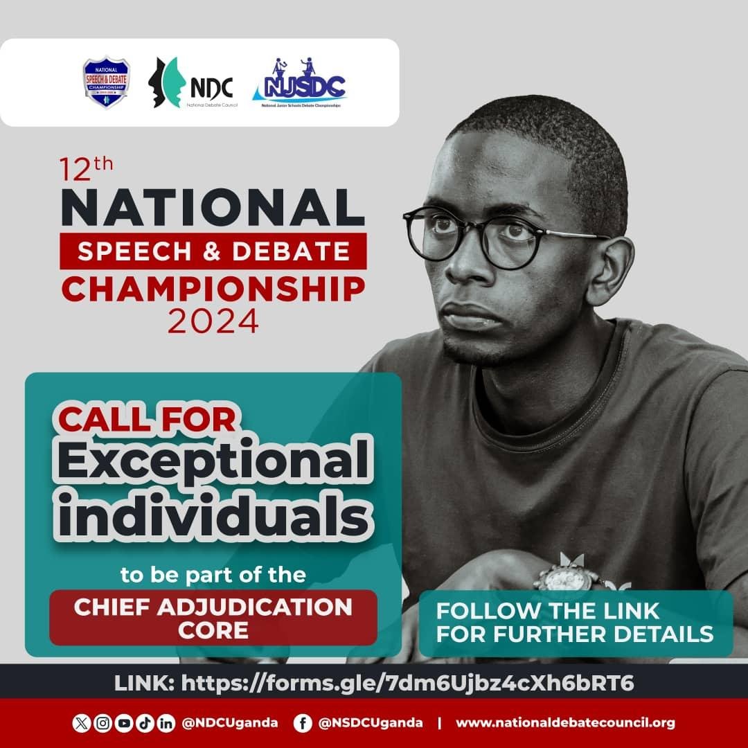 Applications for Season 12 of the National Speech and Debate Championship are still open. Limited slots are available for: - CAP - Equity - Tab positions Apply today: forms.gle/7dm6Ujbz4cXh6b… #12thNSDC #NSDC24 #DebateIsTheThing 🎙️🗣️ @Parliament_Ug @Educ_SportsUg @NCDCUg