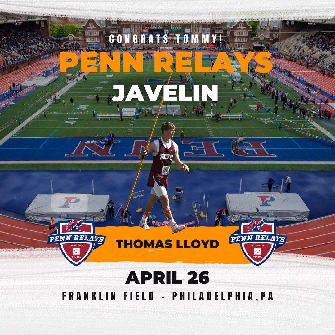 ‼️‼️MEET DAY‼️‼️ Tommy Lloyd (Javelin) is set to compete in the most prestigious Track and Field meet in the world: The Penn Relays! Good luck, Tommy!! #ZephyrTough