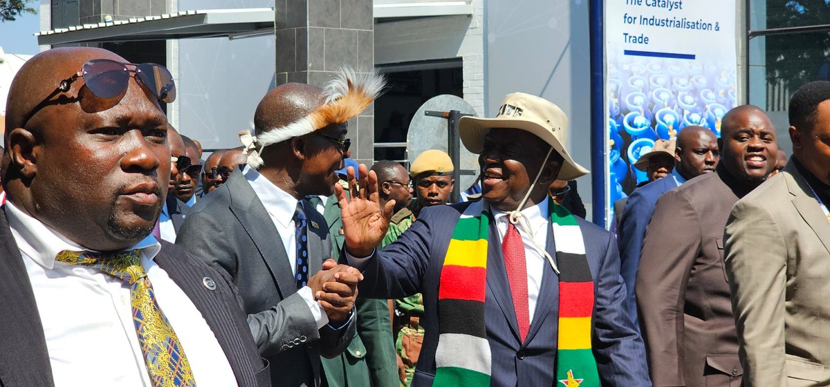 President @edmnangagwa Mnangagwa is interacting with people as he tours the stands. @RuzvidzoWallace