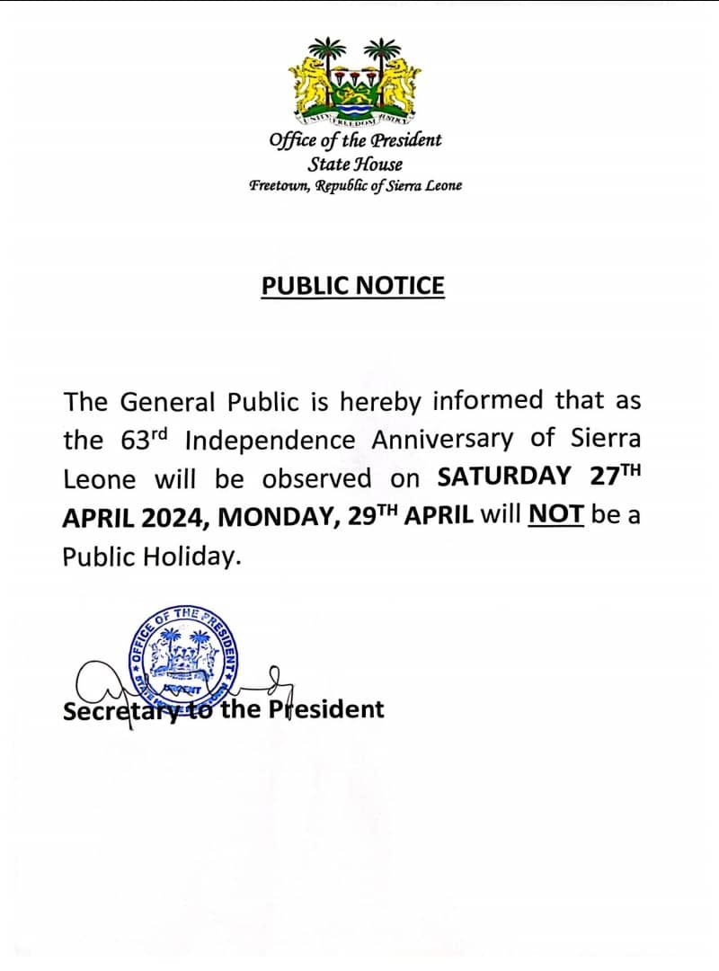 Monday will not be a holiday. Mos know say ting don kam pan kam.