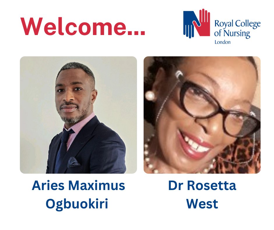 A warm welcome to our newest <a href="/RCNLondon/">RCN London</a> Board members Aries Maximus Ogbuokiri and Dr Rosetta West. 

Find out more about them and our other Board members by visiting our Board webpage.
🔗 bit.ly/3Exx5fD