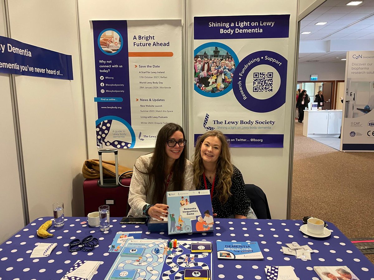Some friendly faces popping by the Lewy Body Society stall at #ADI2024. Great to see Emily Wilson, LBS supporter and President of @SoroptimistBFS, and thanks to Dr Catherine Talbot from @bournemouthuni for manning the stand with @LivUni's Dr Clarissa Giebel for a while!