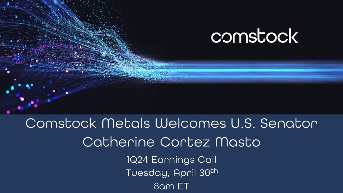 NYSE $LODE @comstockinc - Comstock Metals Welcomes US Senator Catherine Cortez Masto; 1Q24 Earnings Call 4/30
Full Announcement / Register: bit.ly/3JB716D

#energytransition #carbonneutral #sustainablemining #solarrecycling #renewablenergy #wastetoenergy #decarbonization