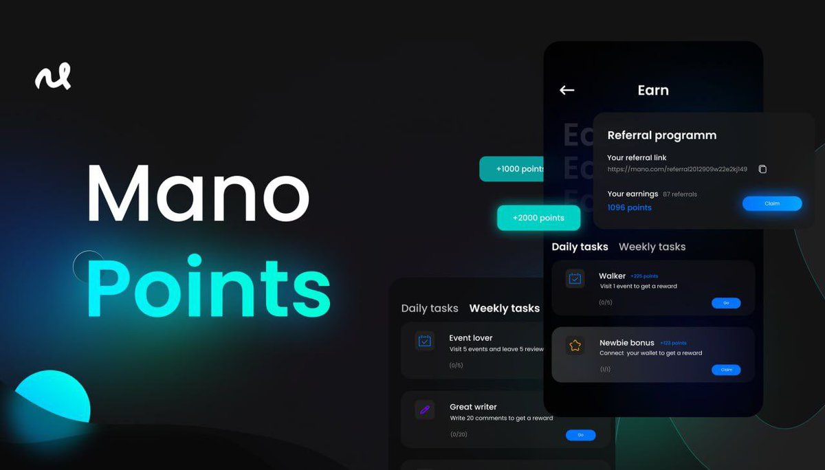 Mano_labs's tweet image. Sneek peek - Mano Points

The fundamental principle of the earnings feature is straightforward: stay engaged and active on the app to earn rewards. The Mano farming company will have several seasons of farming points. At the end of each season, the points will be converted into…