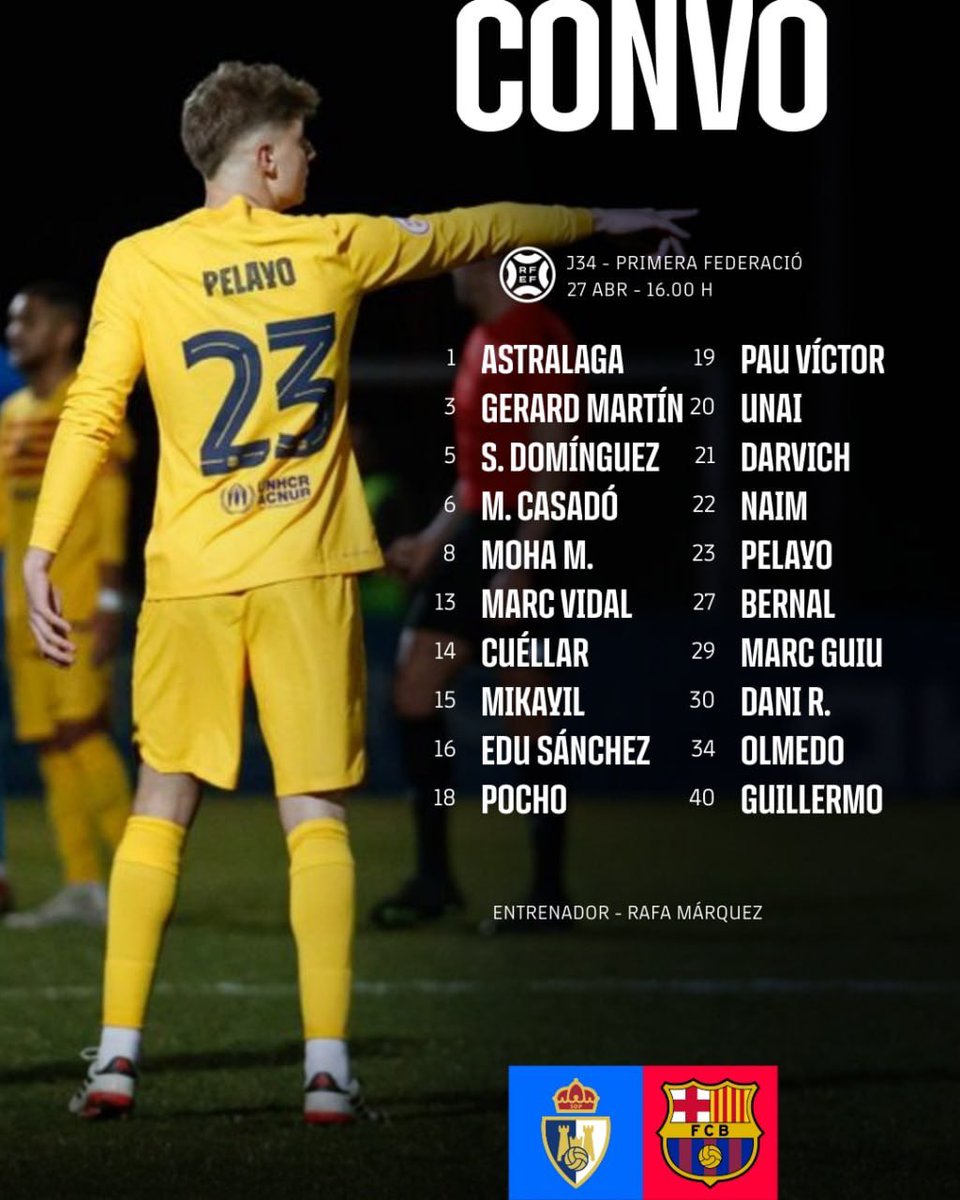 📋 𝐂𝐎𝐍𝐕𝐎𝐂𝐀𝐓𝐎̀𝐑𝐈𝐀

💪🏼 SD Ponferradina 🆚 𝐁𝐚𝐫𝐜̧𝐚 𝐀𝐭𝐥𝐞̀𝐭𝐢𝐜

#ForçaBarça 💙❤️