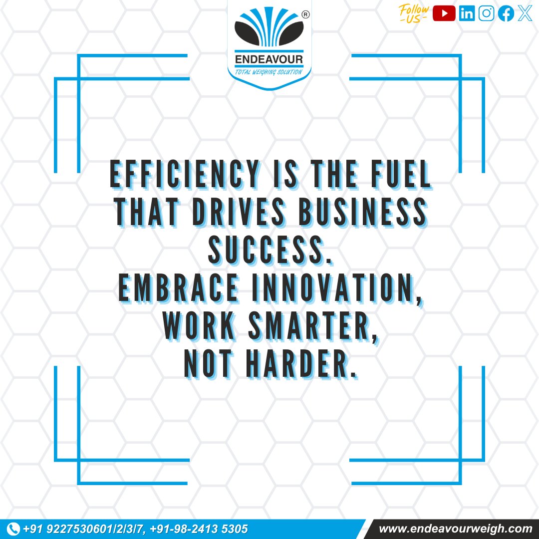 Efficiency is the fuel that drives business success. Embrace innovation; work smarter, not harder.

Contact us: 📞 +91-98-2413 5305 | ✉️ endeavourweigh.com

#WeighingSolutions #Innovation #Efficiency #BusinessSuccess #Endeavour #EndeavourWeigh #EndeavourInstruments