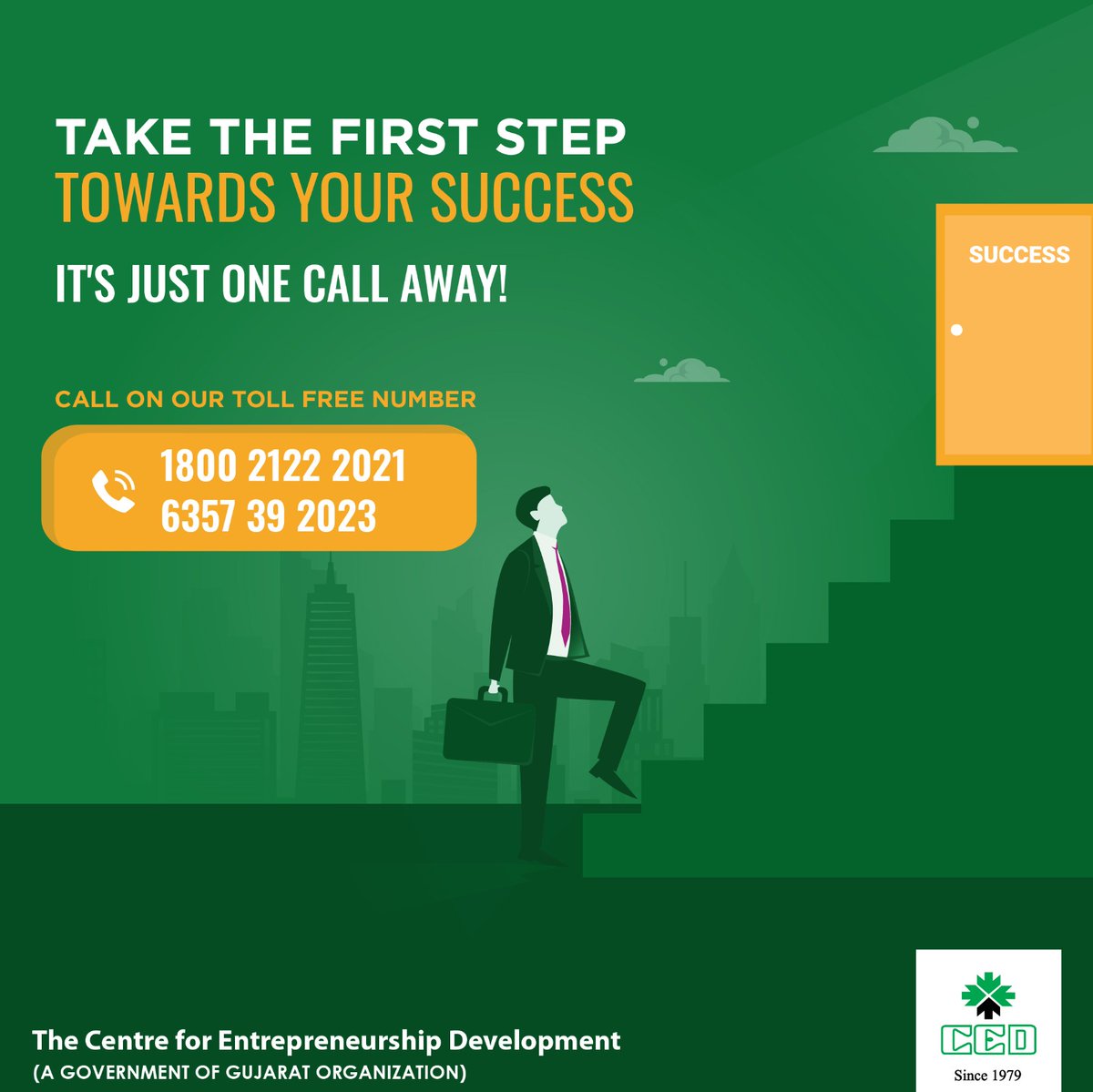 Ready to kickstart your journey to success? 💼🚀 Take the first step today with just one call to CED. 

Call on our toll free number: 1800 2122 2021
                                              
#cedgujarat #ahmedabad #gujarat #entrepreneurship #businessskills #trainingprogram