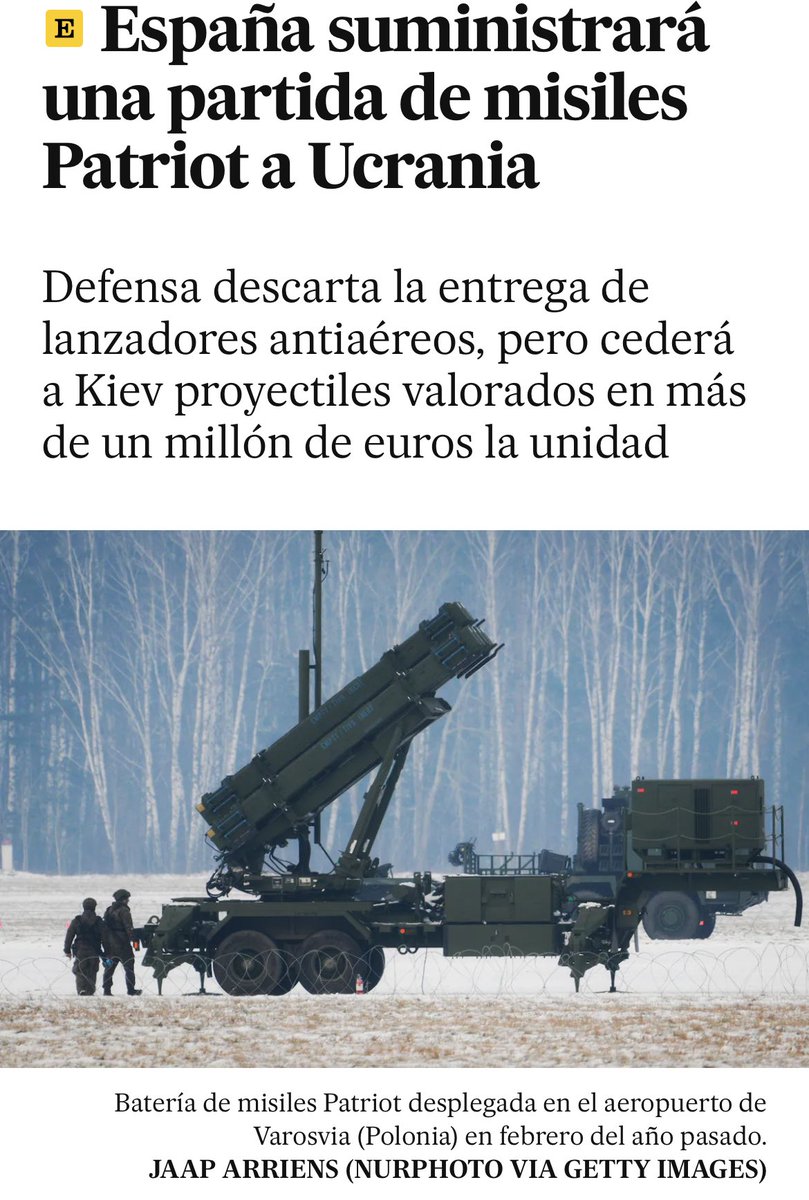 Spain will deliver a small of amount of Patriot missiles, but no additional system. On top of this, 10 Leopard 2A4, which are currently refurbished, will be prepared for delivery by the end of June this year. Source: elpais.com/internacional/…