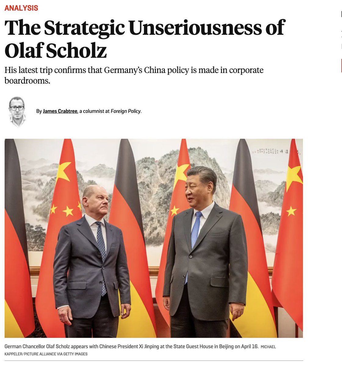 Having just been in Beijing, I was a bit baffled by the China visit of Germany's Chancellor. Having mulled it over, in @ForeignPolicy I try to explain what was going on, and what lessons other western leaders might draw. But a few caveats first.... foreignpolicy.com/2024/04/22/ola…