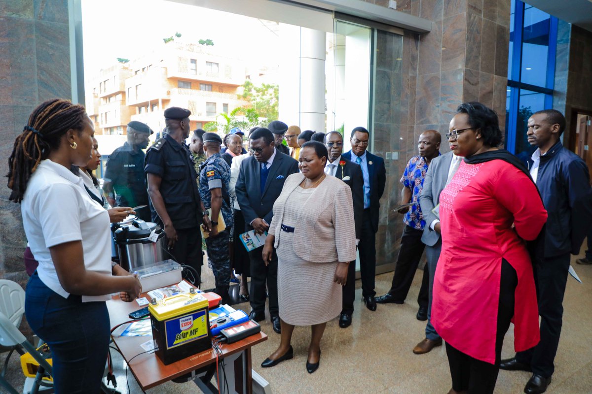 Rt. Hon. @R_Nabbanja and Hon. @norbertmao tour the proud exhibits at our World Intellectual Property Day celebration. We also have students from Kololo SS, Mengo SS, and others showcasing their innovative products. #WorldIPDay #IPDayUG24.