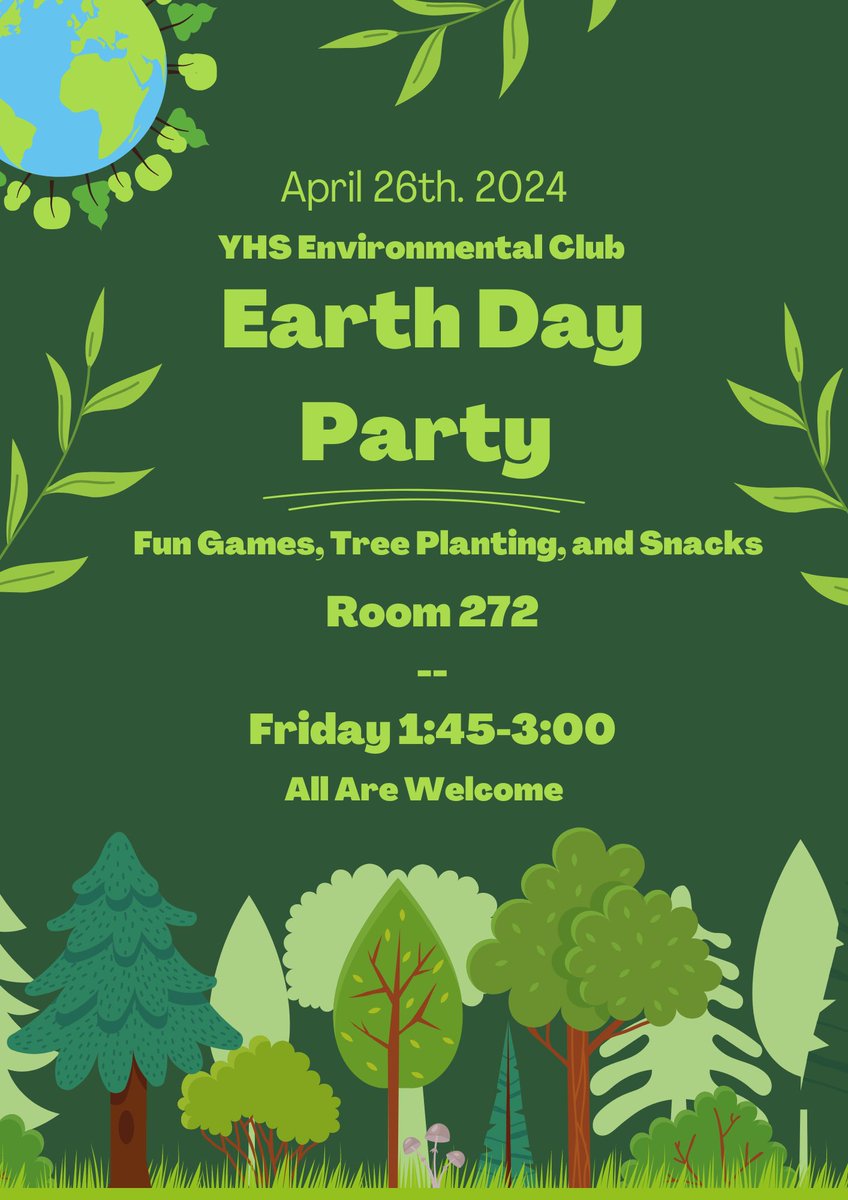 Great event scheduled for today sponsored by our @YHSEnvironment Club to celebrate Earth Day. All are welcome. Stop by! 🌽 @YClassof2024 @YHSClassof2025 @YHS__Senate