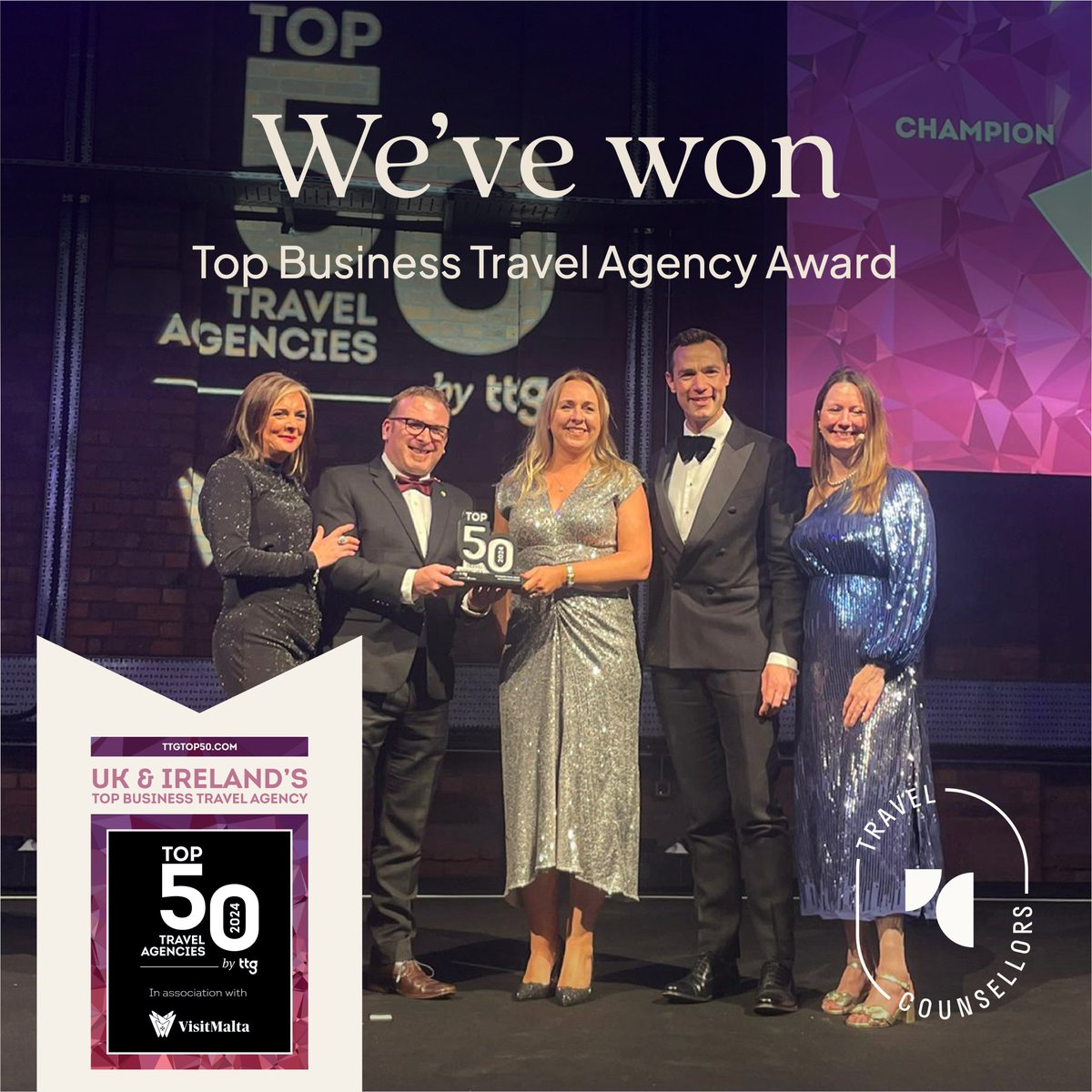 We're incredibly proud to be named Top Business Travel Agency at the @TTGMedia top 50 Travel Agencies of 2024 Awards! 

Solidifying our position as a leading travel management company.   #TTGTop50 #BusinessTravel