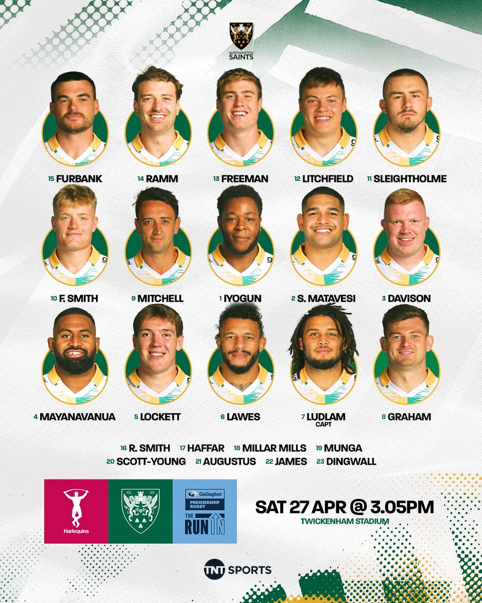 Three to go 👊 Here are your Saints to play Harlequins at Twickenham. northamptonsaints.co.uk/team