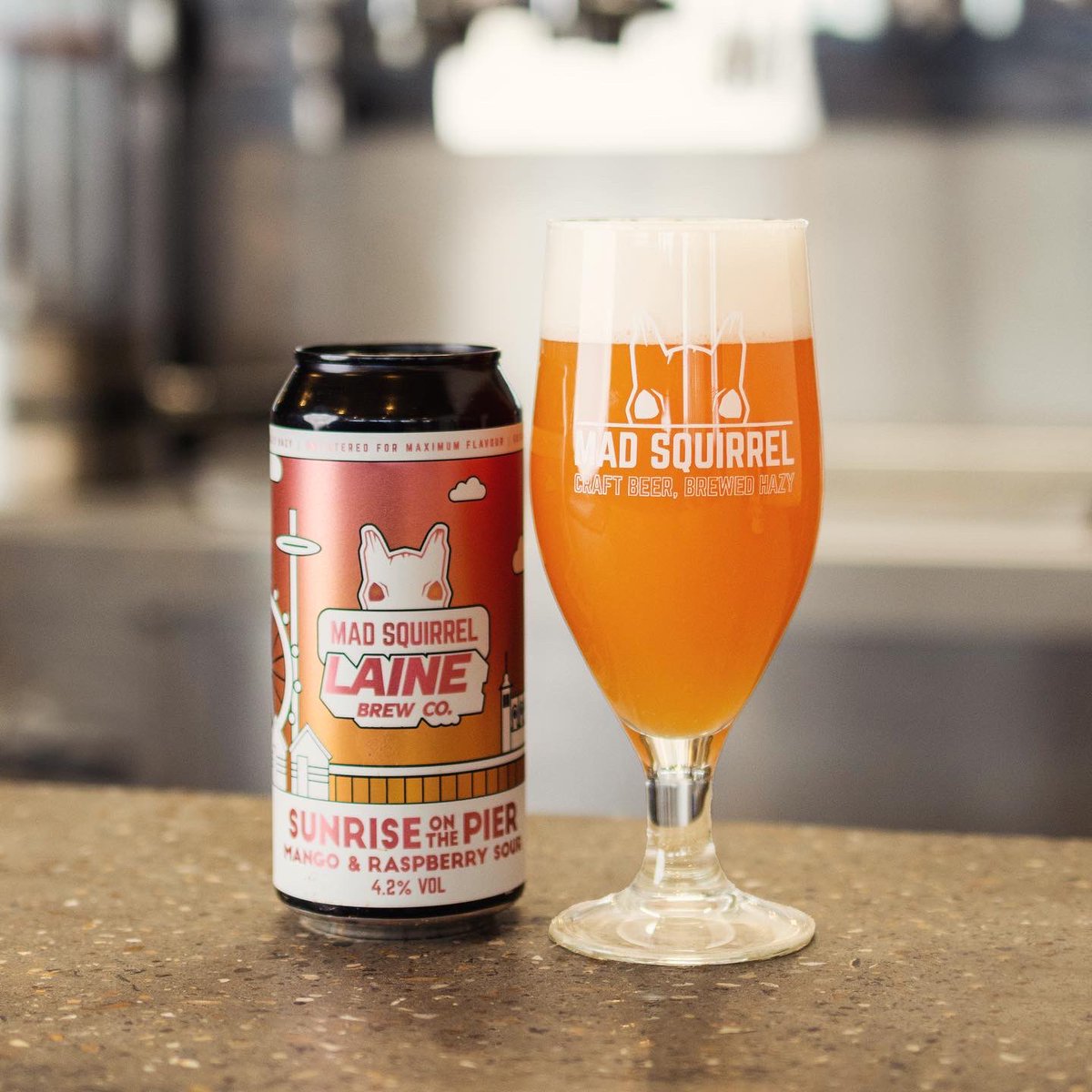 ☀️🍻 Out now - the perfect summer treat!  Sunrise on the Pier, a mango and raspberry sour.  We are excited to have joined forces with Laine Brew Co to craft the beer that makes you dream of summer, sitting by the beach and watching the sunrise.  This is summer in a glass!