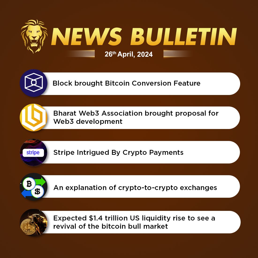 #CoinGabbar Latest News Bulletin: April 26th, 2024 Read More News: coingabbar.com/en/crypto-news… #CryptoNews #Web3 #Bitcoin #cryptoexchange #bitcoinbullmarket #CryptoPayments #Foreignexchanges #Stripe #cryptocurrency #cryptonews #cryptonewstoday