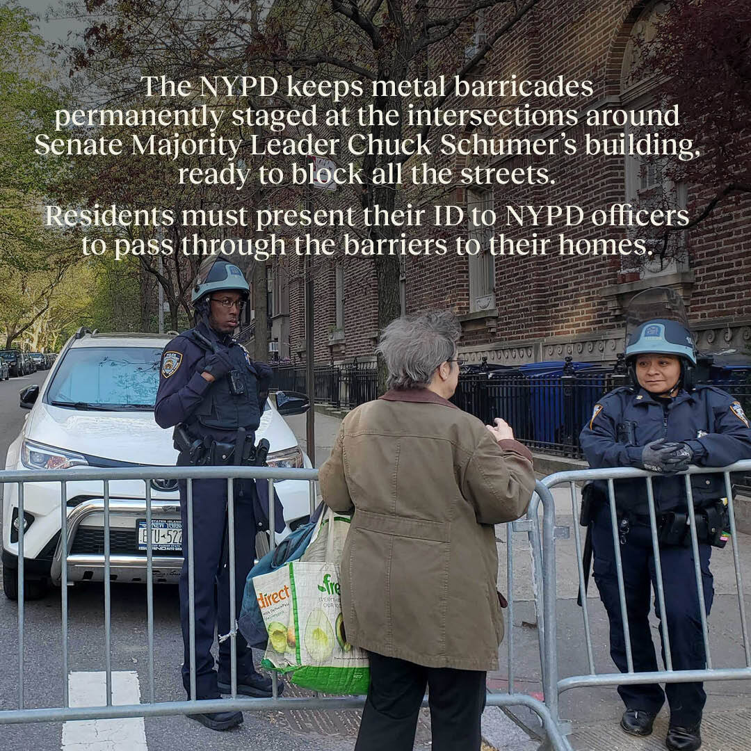 Senate Majority Leader Chuck Schumer's home sits at the top of Park Slope. Since the Israel-Hamas war began, the neighborhood's normal streams of people have run into a mass of demonstrators and a network of police checkpoints around the senator’s co-op. bit.ly/3Ud1xUt