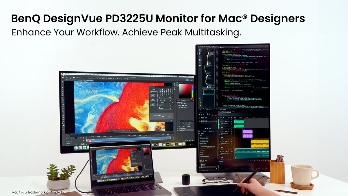 Achieve the utmost comfort while working on your Mac with the BenQ PD3225U DesignVue monitor ✨🖥️ Customise your viewing experience with its adjustable tilt, swivel, and pivot features, ensuring you find the best angle every time 👩‍💻 Discover here: benqurl.biz/3VIcAYf #BenQ