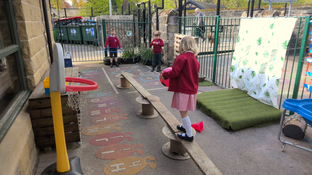 Here are our EYFS children enjoying learning outdoors. They love to make up their own physical development challenges that focus on a skill (balancing) and then devise further challenges for themselves!