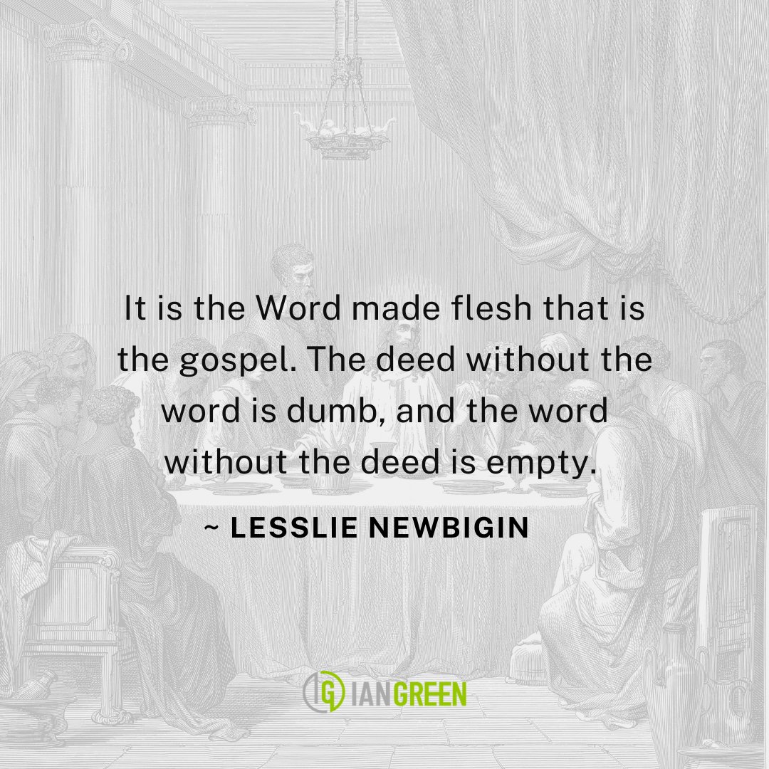 It is the Word made flesh that is the gospel. The deed without the word is dumb, and the word without the deed is empty. 
Lesslie Newbigin 
.
.
.
#iangreen #reflectivejourney #mindfulmoments #faithfulheart #spiritualawareness #deepthoughts #slowliving #gratefulmindset