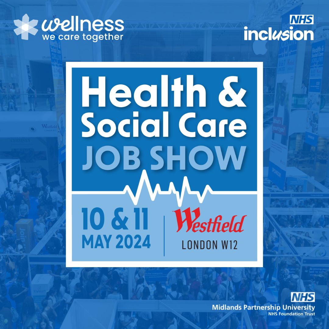 We'll be at the #HealthandSocialCareJobShow with @Inclusion_NHS and @mpftnhs on the 10th & 11th May at @westfieldlondon 🗓️

Why not come and say hello? 👋 

Learn more about the exciting opportunities we have at MPFT 💙