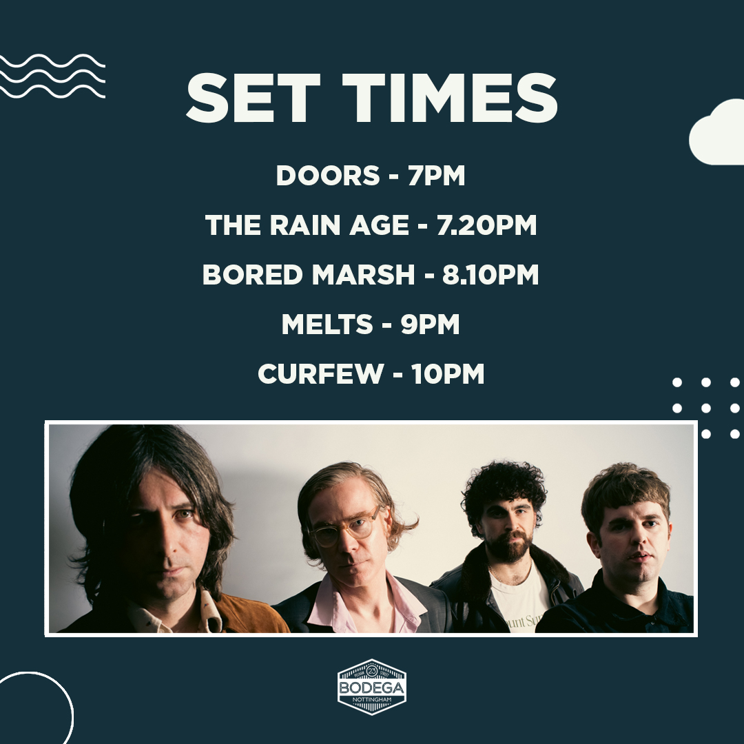 SET TIMES Snarling synths and punchy percussion. Dublin quartet and BBC Radio 6 Music favourites @wearemelts bring their second album 'Field Theory' upstairs this evening with support from @BoredMarsh and @therainage. Still tickets on the door so get down early!