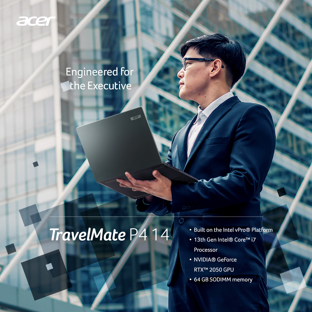 Define your leadership with #AcerTravelMate P4, the ultimate tool for the modern executive. Experience seamless performance with its 13th-gen Intel® Core™ i7 and 64 GB of memory—for those who lead on the move and refuse to compromise reliability and power.
