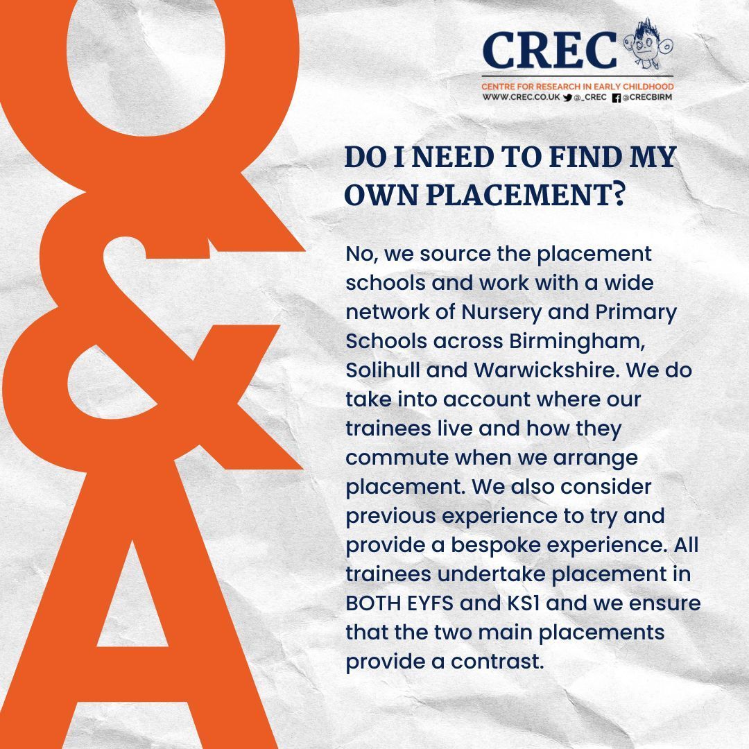 No, we source the placement schools and work with a wide network of Nursery and Primary Schools across Birmingham, Solihull and Warwickshire. 

Closing date for applications: 1st July 2024.

#Teaching
#GetIntoTeaching
#PrimaryTeaching
#QTS
#EYFS
#EarlyYearsTeaching
#TrainToTeach