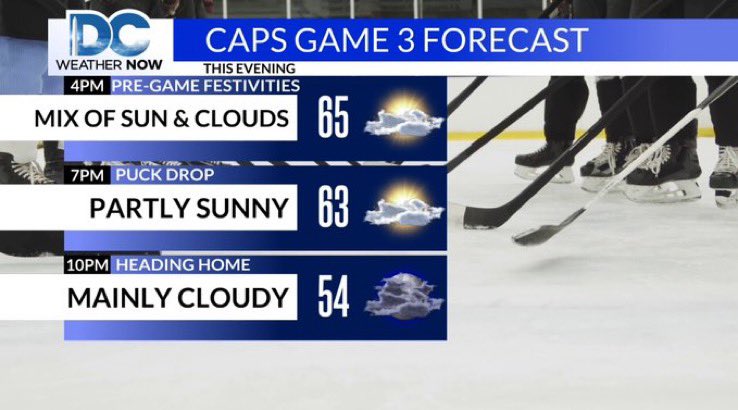 DC News Now’s @Liberty_Zabala is live at @CapitalOneArena this morning previewing this evening’s @Capitals game 3 playoff game. Forecast for festivities ahead of the game is looking nice!