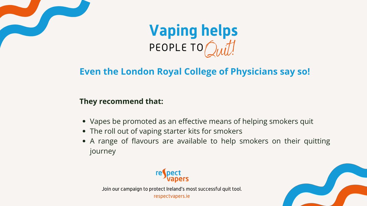 The London Royal College of Physicians just released a new report on #TobaccoHarmReduction and recommends that #vapes are promoted as a quit tool. It is time the #Irish Government opened their eyes to the possible public health benefits! 
brnw.ch/21wJcKj