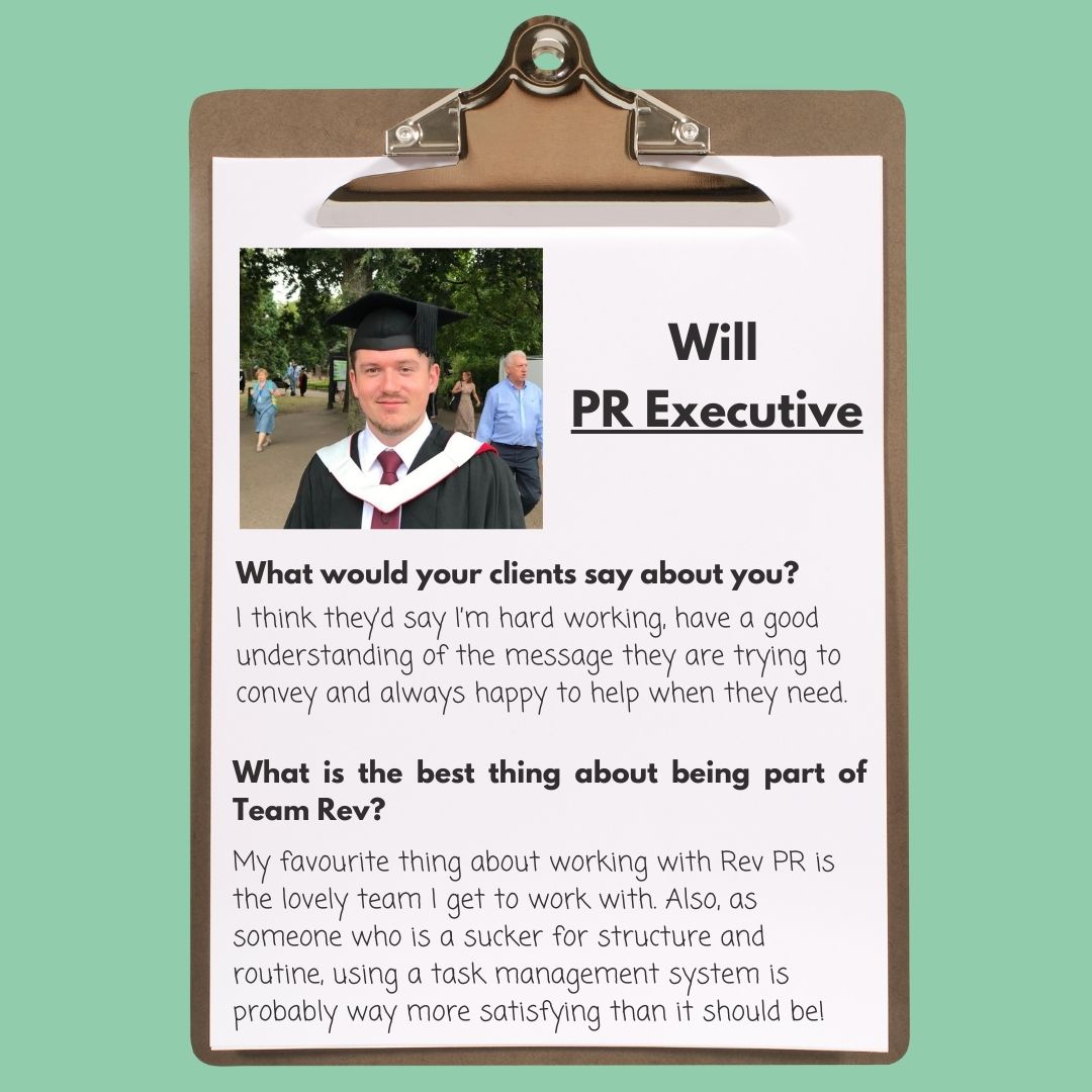Our #TeamRev Spotlight for this month is on someone who deserves to take to the limelight for all the amazing work he produces and results he achieves. Here’s Will!

#franchisePR #PRagency #publicrelations #PRtips #ContentCreation