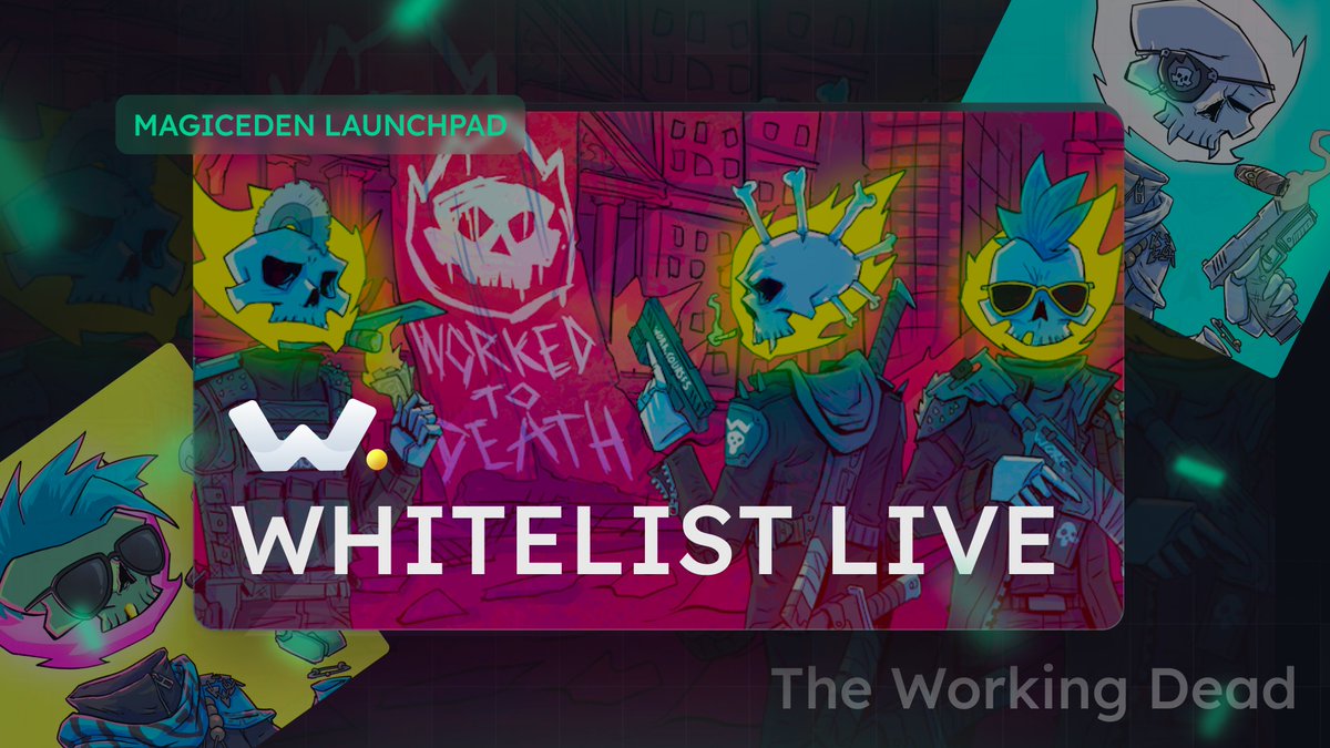 👑 WHITELIST SALE HAS NOW STARTED 👑 The wait is over The Working Dead @MagicEden whitelist phase begins NOW! Maximum of 3 per wallet magiceden.io/marketplace/th… Show everyone what you mint with hashtags #WORKINGDEAD #WORKDIERPEAT web3 needs to hear about us and @work_courses!