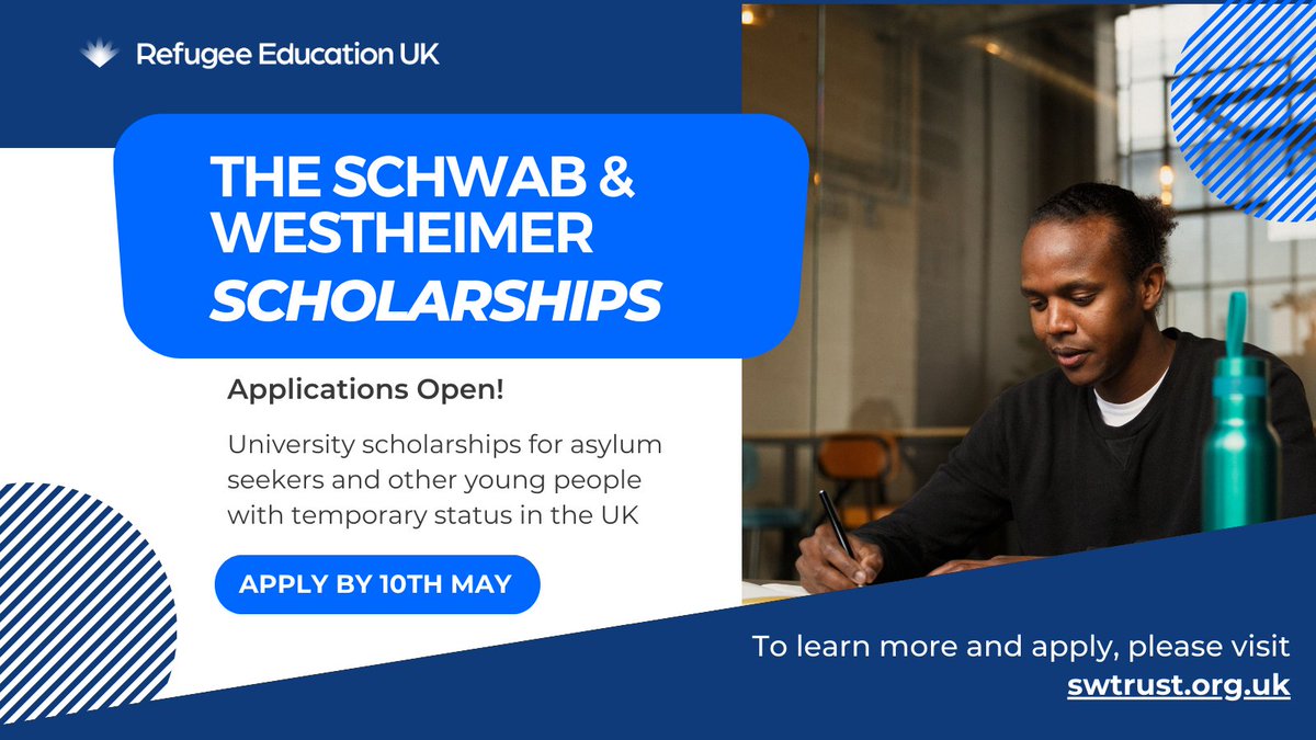⏰ There's 2 weeks left to submit applications for the Schwab & Westheimer Scholarships! 🎓 These scholarships for those with asylum status and other forms of temporary status will close 5pm on 10th May 2024. swtrust.org.uk #RefugeeEducation #Highereducation