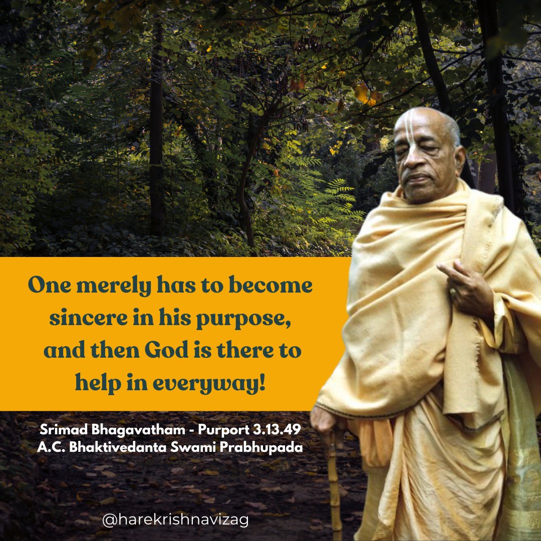 One merely has to become sincere in his purpose, and then God is there to help in everyway - Srila Prabhupada

#srilaprabhupadaquotes #iskcon #harekrishna #harekrishnamovement #srilaprabhupada #peace #meditation #life #hindu #instaquote #bhagavadgita  #bhakti #spiritual