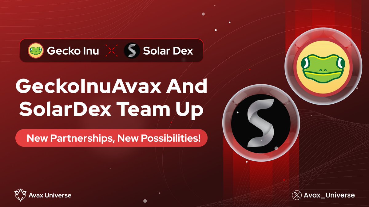 🦎 Welcome, new partner! @GeckoInuAvax has joined forces with @solar_dex 🤝 😎 Solardex is gearing up to offer exclusive benefits to the community, launching soon on @avax 🔺 Get ready for exciting collaborations and an upcoming Airdrop campaign.