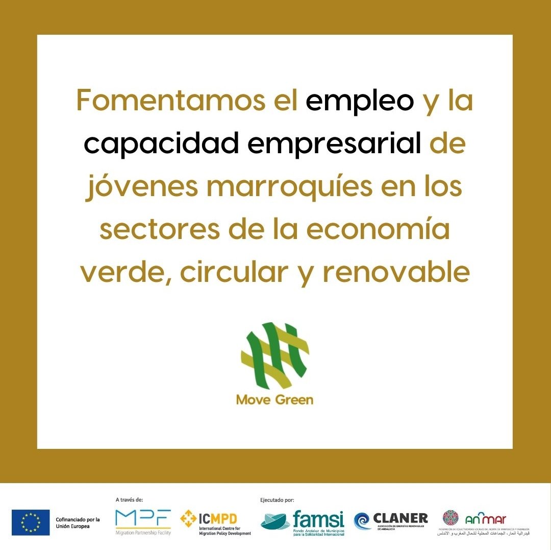 🌼♻️🌼Fomentamos el empleo y la capacidad empresarial de jóvenes marroquíes en los sectores de la economía verde, circular y renovable.

#MOVEGREEN🌱Un proyecto innovador que promueve la migración circular de jóvenes marroquíes.