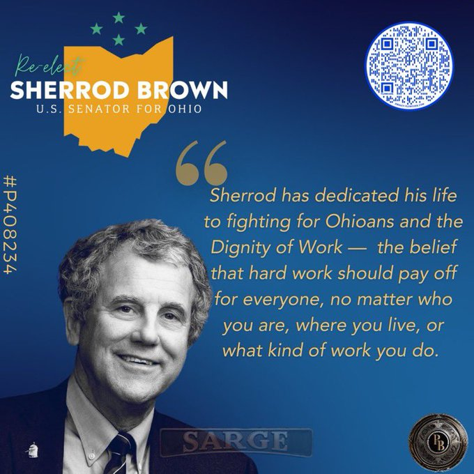 Sherrod Brown: 'Hard work should pay off for everyone, no matter who you are, where you live or what kind of work you do.' He's one of the men I want helping to run our government. @SherrodBrown #Allied4Dems #DemVoice1 #ProudBlue