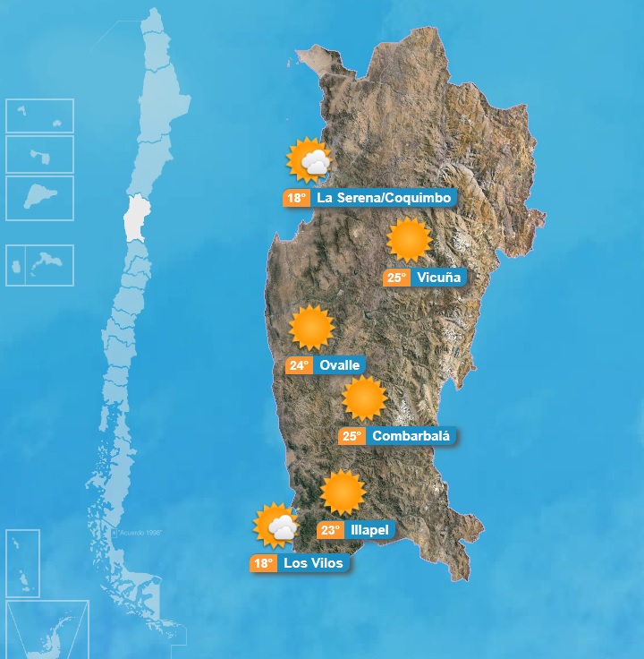¡Muy buenos días y #BuenViernes para tod@s! 
Temperatura máxima estimada para hoy en #LaSerena y #Coquimbo 18° #Vicuña 25° #Ovalle 24° #Combarbalá 25° #Illapel 23° #LosVilos 18°.