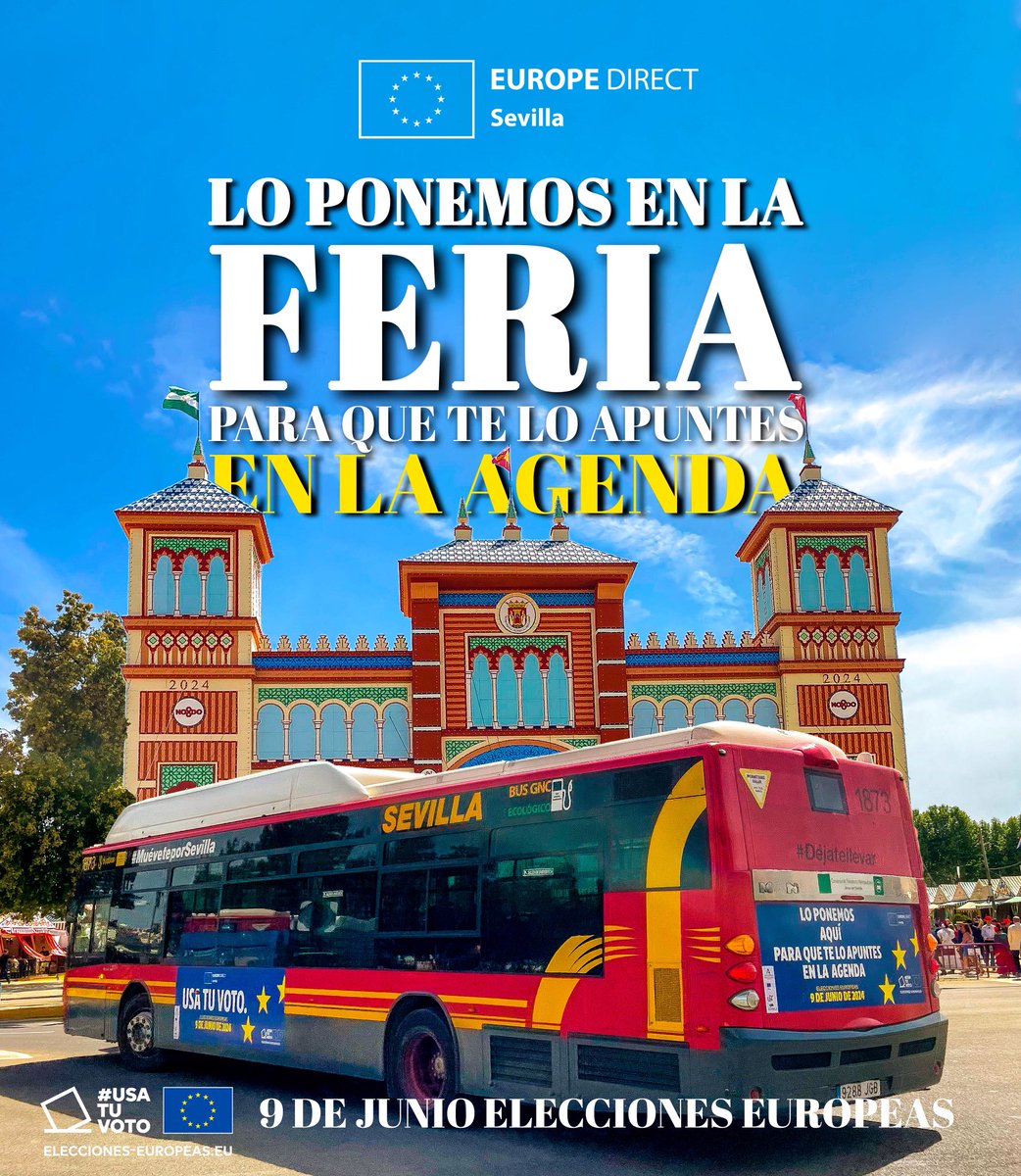 🇪🇺💃🏻 Este año, desde Europe Direct Sevilla, nos hemos sumado a la Feria con una iniciativa especial: varios autobuses de Tussam llevaban directo a la portada y, de paso, recordaban la importancia de las Elecciones Europeas del 9 de junio. #UsaTuVoto 🗳️✨