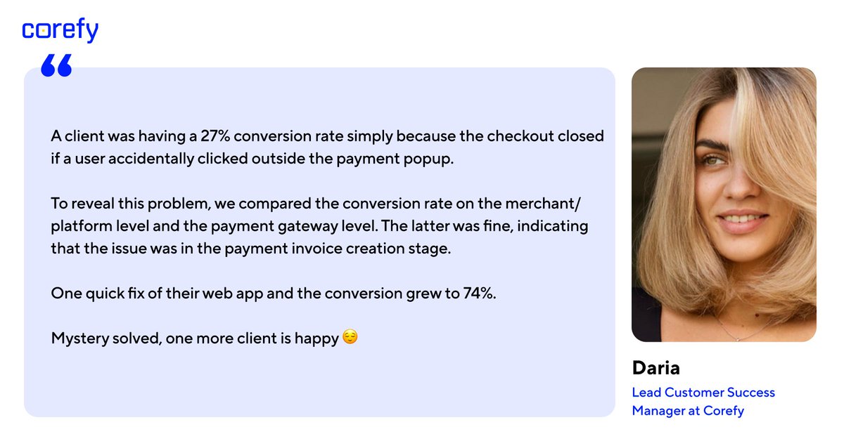 Are you sure your conversion rates are optimised for the best performance?

Check a case from our practice 👇

#paymentorocessing #conversionrates