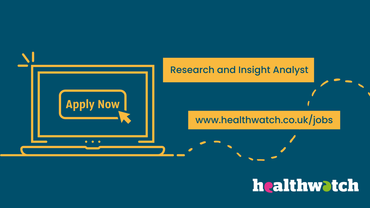 Last chance to apply to join our team as a Research and Insight Analyst. If you're eager to use your experience, skills and knowledge to make a difference to NHS and social care services, then we want to hear from you. Apply for the role today - healthwatch.co.uk/jobs