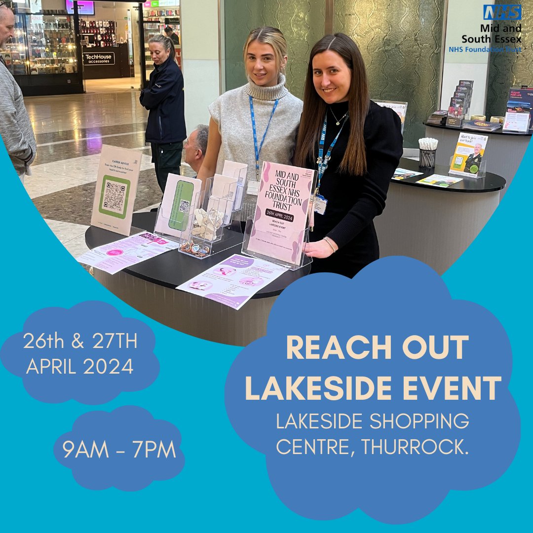 Mid and South Essex NHS Jobs (@joinmsehospital) on Twitter photo 📢 WE ARE HERE!
<a href="/MSEHospitals/">Mid and South Essex NHS Foundation Trust</a> Recruitment Team are at the Reach Out Event.
Within the NHS we have 350 different roles, so come along and see us to find the perfect role that suits you!
Location: Lower Mall 14, Surrounding Retailers: River Island, Costa Coffee, 📢 WE ARE HERE!
<a href="/MSEHospitals/">Mid and South Essex NHS Foundation Trust</a> Recruitment Team are at the Reach Out Event.
Within the NHS we have 350 different roles, so come along and see us to find the perfect role that suits you!
Location: Lower Mall 14, Surrounding Retailers: River Island, Costa Coffee,