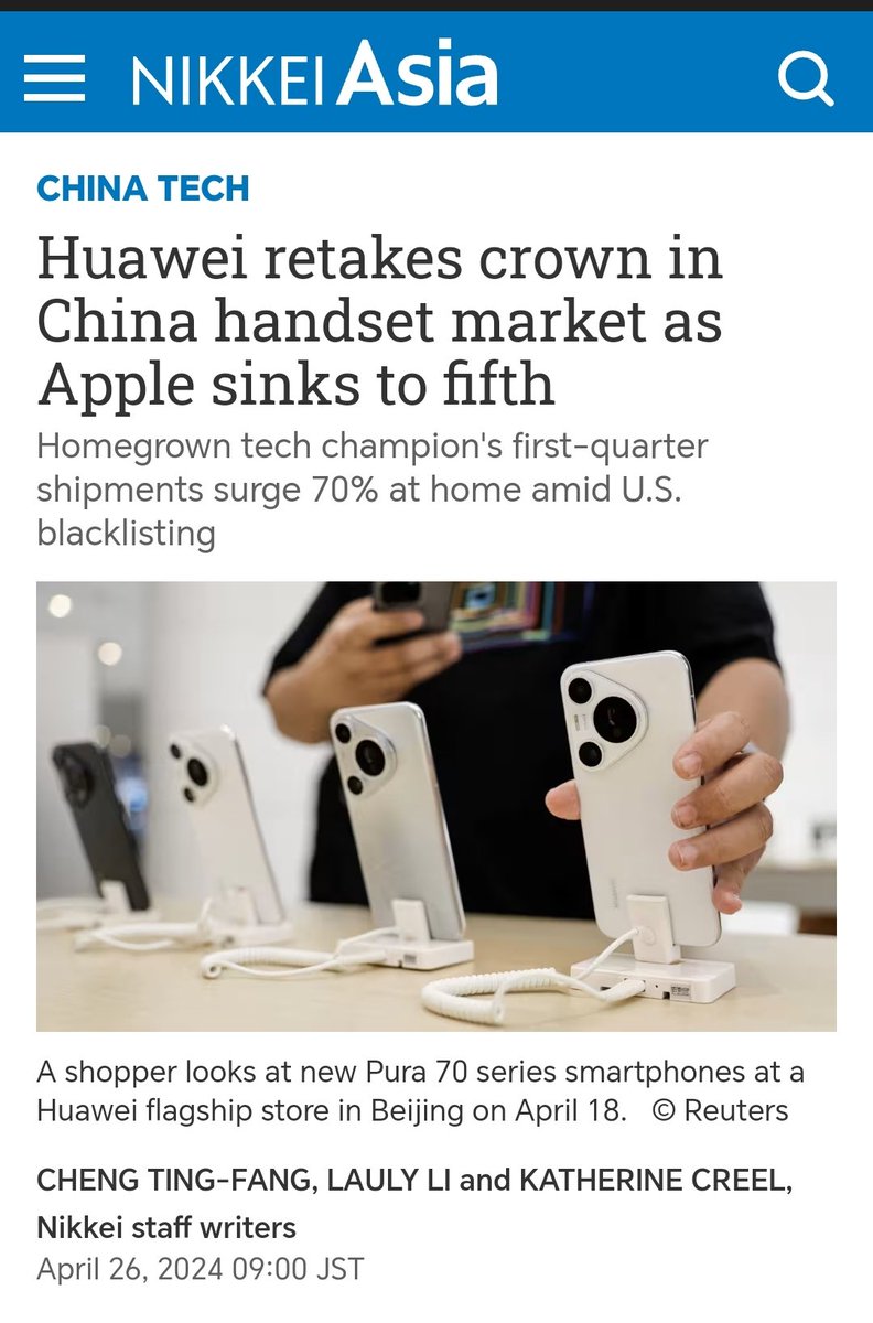 Uh.. well done Tim Cook! The more & quicker Apple decouple her supply chain from China.. the faster & drastic Apple lose her market share (in China)!! Eventually Apple would end up like today's Samsung that hold less than 1% of the China market!!! Prestige of Apple is over in 🇨🇳!