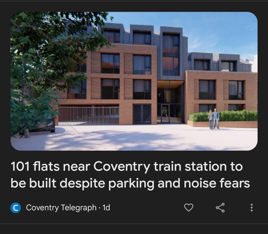 To have less parking issues and noise - we need to build houses miles from the station and make everyone drive there. 🤪 coventrytelegraph.net/news/coventry-…