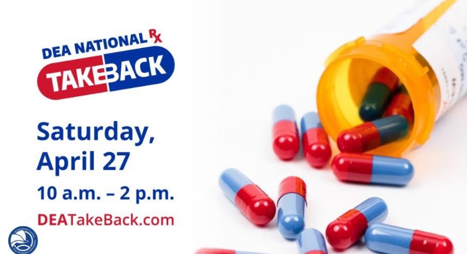 #TakeBackDay is a free event for communities nationwide to properly dispose of old and unneeded medications safely and anonymously.  on Saturday, April 27, from 10am-2pm bring those old and unneeded medications to a collection site near you: DEATakeBack.com