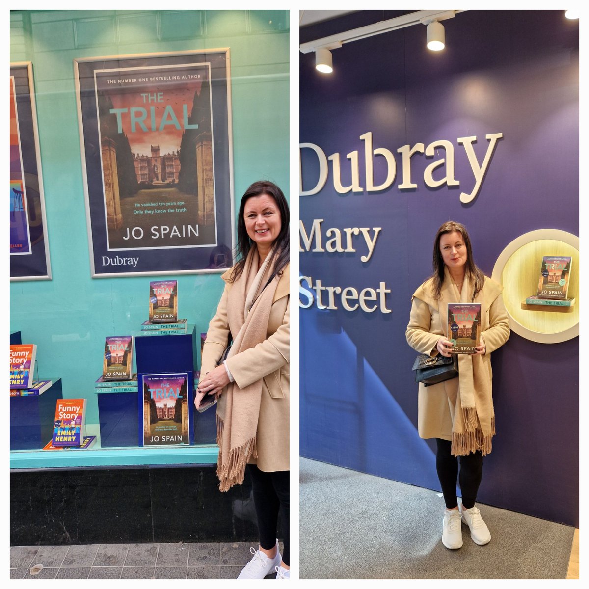 Jo Spain dropped in to see the lovely booksellers in @DubrayBooks Mary St and signed copies of her new thriller - The Trial. Great window display. @QuercusBooks
