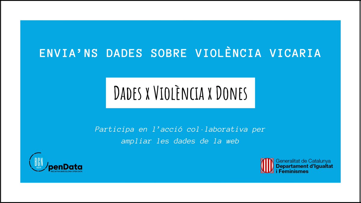 🚨 Participa en la nostra acció col·laborativa #DadesXViolenciaXDones! 🔎Busquem dades obertes sobre #ViolenciaVicaria 😞 🙏 Ajuda'ns a fer visibles les seves conseqüències. 📊👩‍💻 La teva col·laboració és clau! #DataWomen 📲 + info 👉bit.ly/DVDACOca
