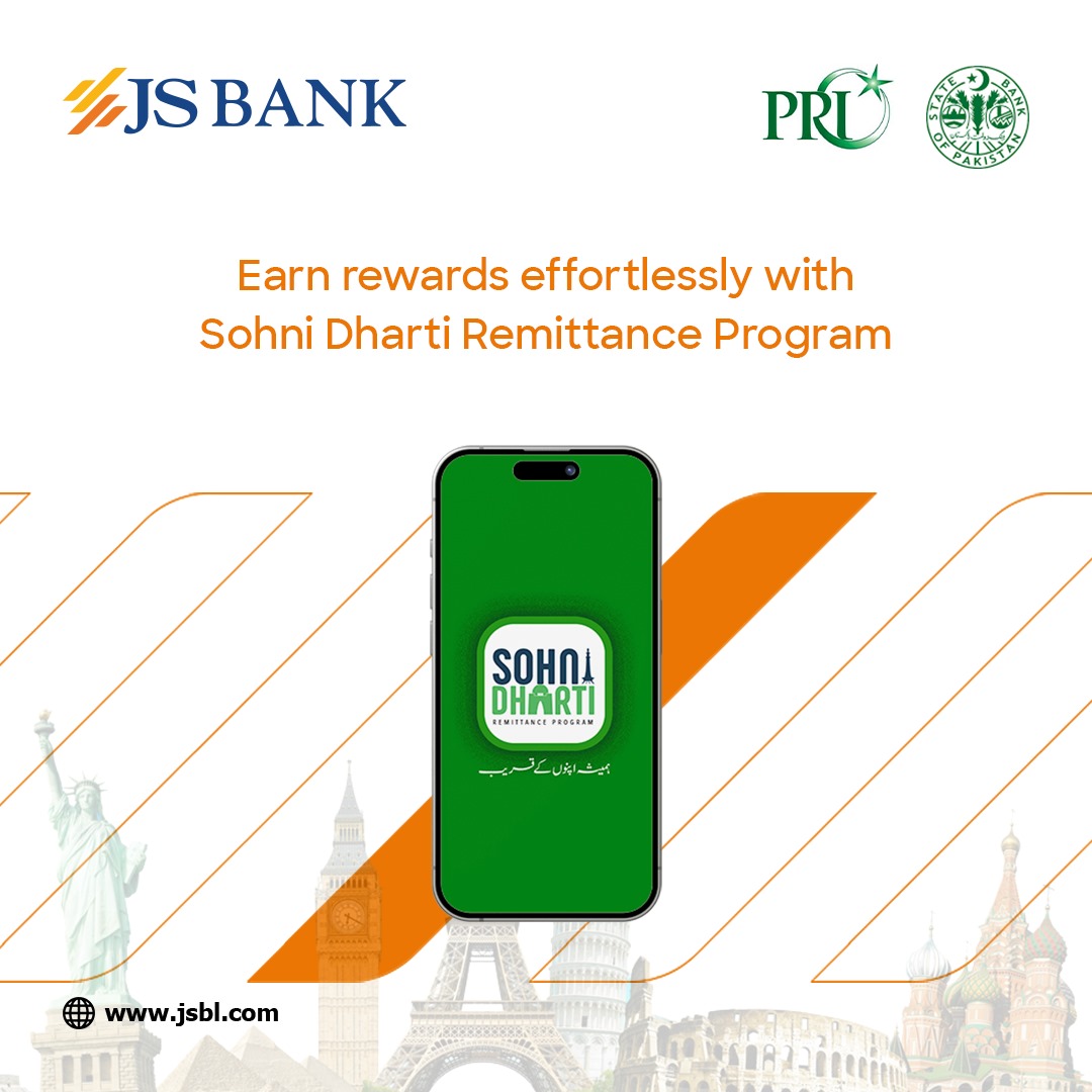 JS Home Remittances and Roshan Digital Account customers can enjoy rewards under Sohni Dharti Remittance Program! Send remittances to any JS Bank Branch and get exciting benefits. #JSBank #BarhnaHaiAagey #SDRP