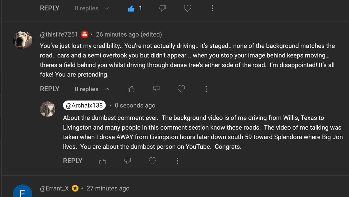 “Good Lord, I pray this day that you will remove stupid people from my field…” I woke up to this insipid comment from thislife- “You’ve just lost my credibility.. You’re not actually driving.. it’s staged.. none of the background matches the road.. cars and a semi overtook you